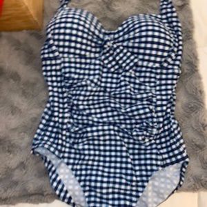 Blue and White Plaid Full Bathing Suit